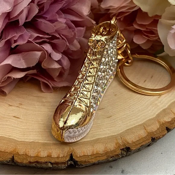 Gold Hightop Sneaker with Silver Crystals Keychain Charm - Picture 6 of 12